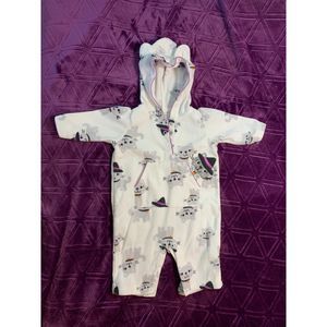 Hooded One-piece with buttons 3 month baby unisex Carter's cat fleece white